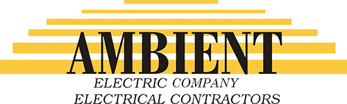 AEC Logo 13 small A yellow and black logo with the word ambient on it.